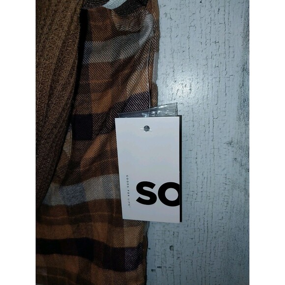 SO Flannel Knit COMBO Crop Top RETRO STYLE Brown PLAID Flap Pocket Womens Medium - Picture 4 of 9